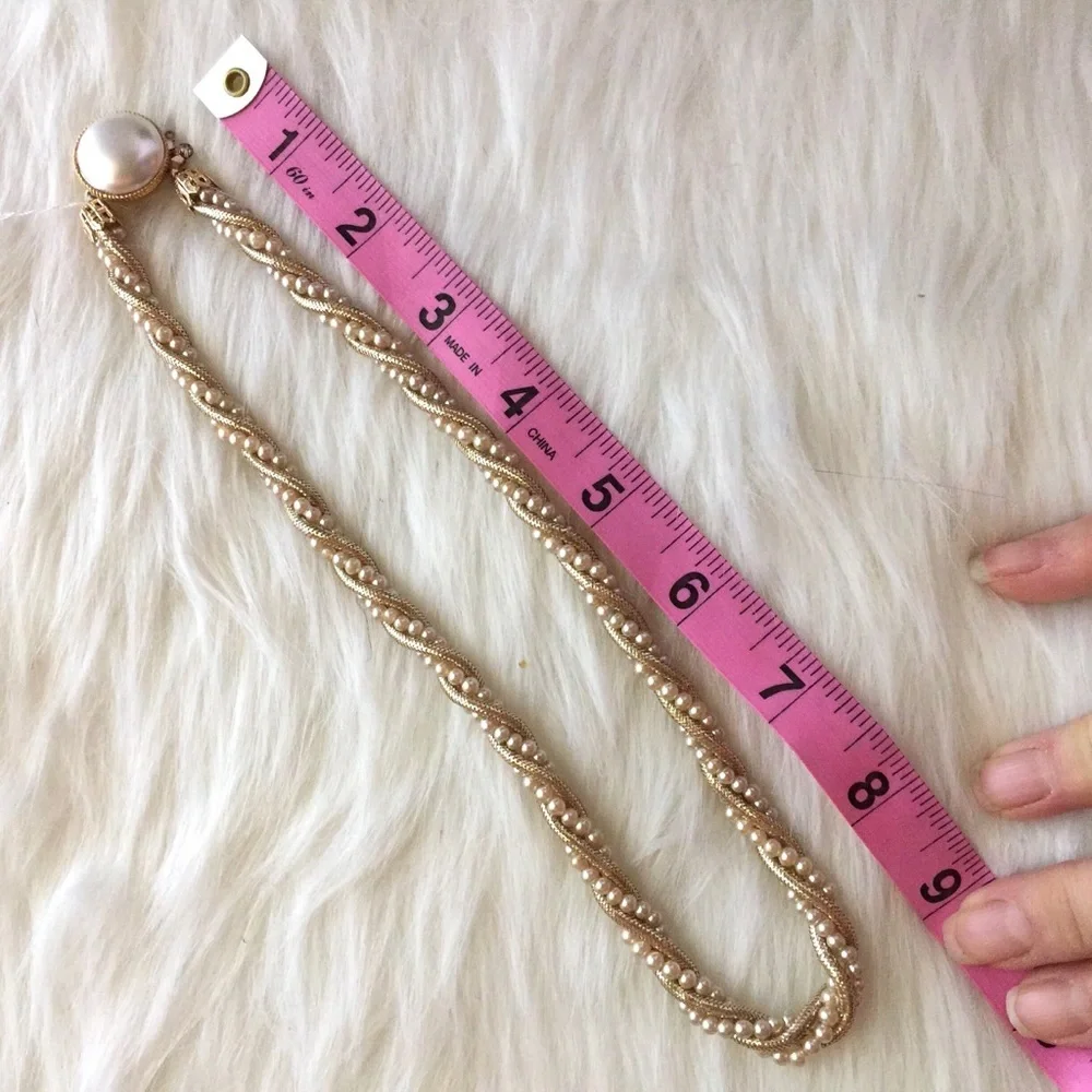 Gold Tone and Faux Seed Pearl Twist Necklace